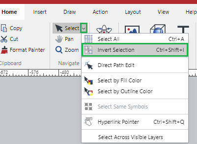 Invert Selection from the Select Tool Button Menu in the Navigate Panel on the Home Ribbon Tab Invert Selection from the Select Tool Button Menu in the Navigate Panel on the Home Ribbon Tab